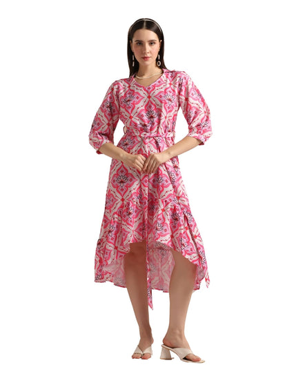 Greciilooks Womens Rayon A-Line Regular Fit Dress (Pink, Medium)
