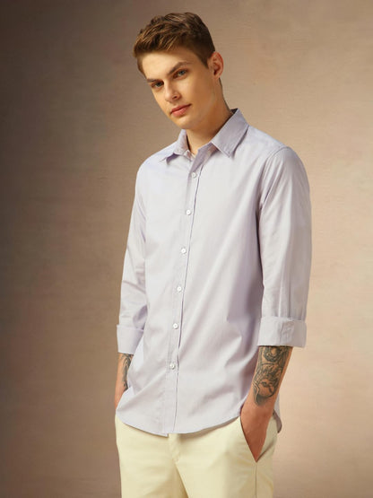 Dennis Lingo MenS Lilac Full Sleeve Spread Collar Solid Regular Fit Casual Shirt