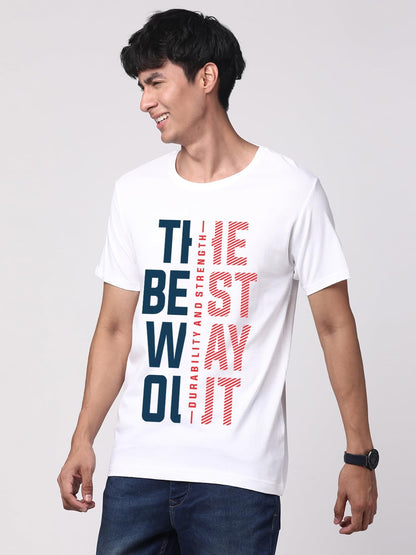 ADRO Motivational Quote Printed T-Shirt for Men - 100% Cotton, Regular Fit, Soft Breathable Fabric. (RN23-M-BEST-WH_White)