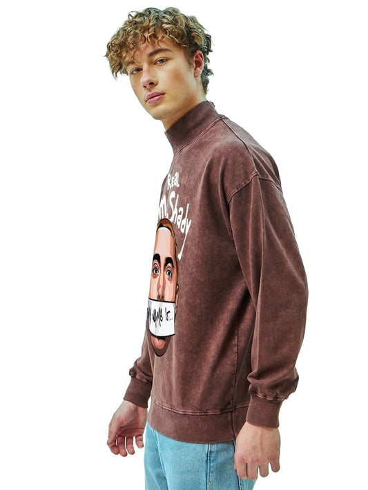 Bewakoof Mens Graphic Printed Oversized Fit Full Sleeve High Neck Terry Sweatshirt 625401 Maroon XL