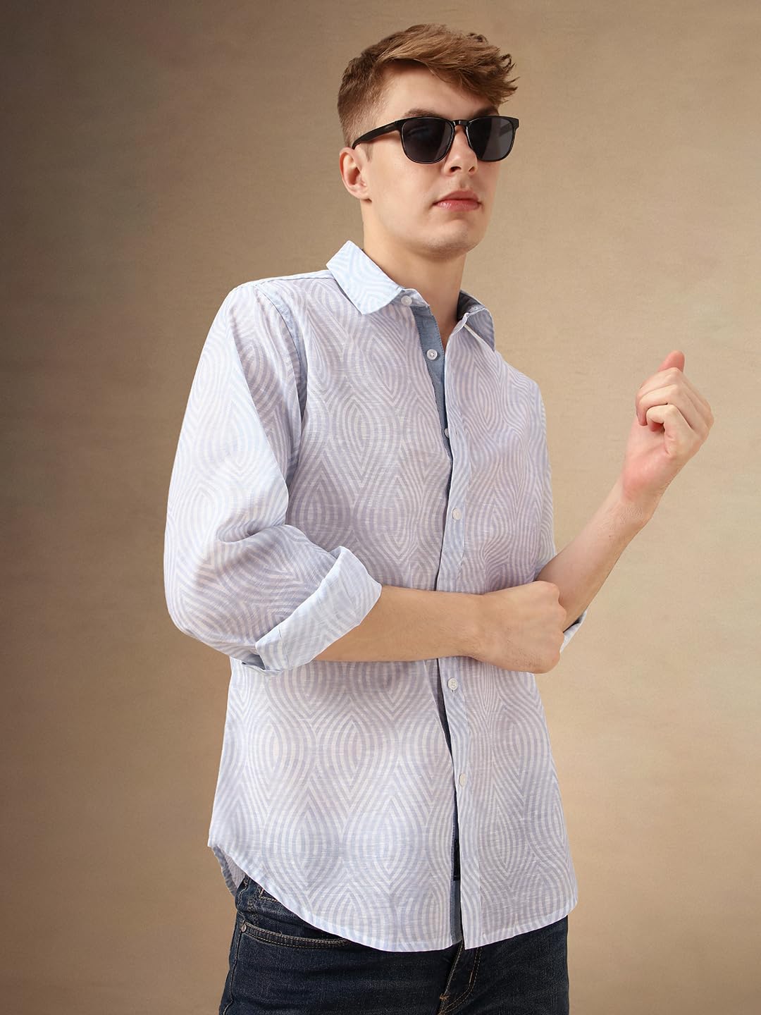 Dennis Lingo Men Blue 100% Cotton Full Sleeve Spread Collar Printed Shirts