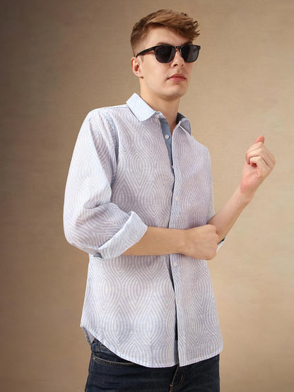 Dennis Lingo Men Blue 100% Cotton Full Sleeve Spread Collar Printed Shirts