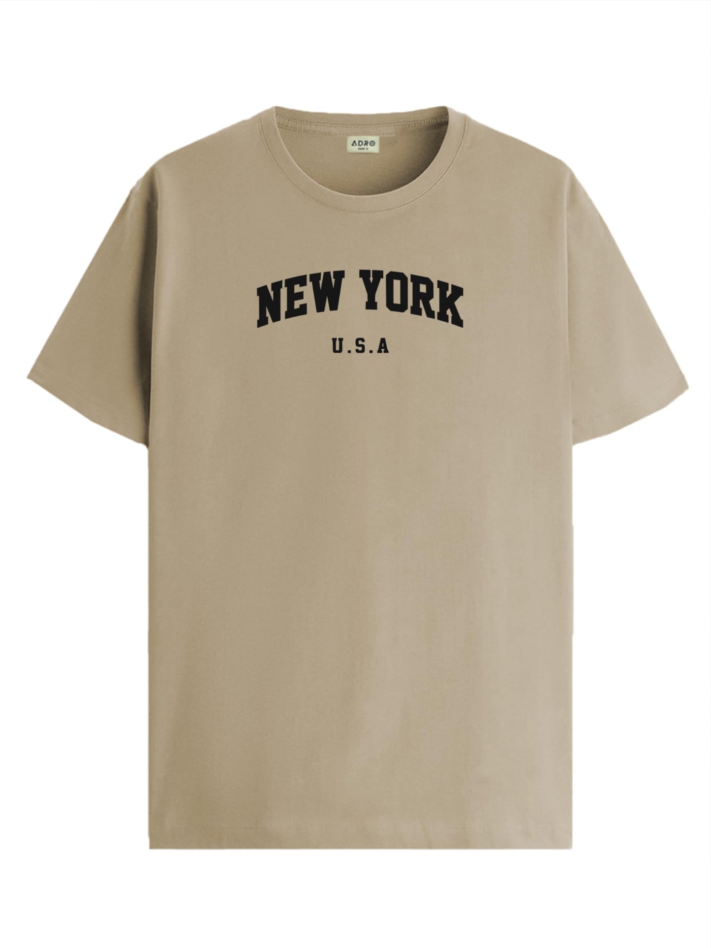 ADRO Mens New York Printed Tshirt for Men - Premium Cotton T Shirt for Men - Urban Stylish T-Shirt in Regular Fit Beige T-Shirt