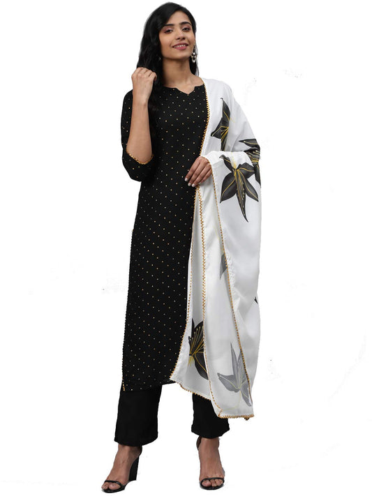 Gosriki WomenS Black & Golden Polka Print Kurta With Trousers & Dupatta