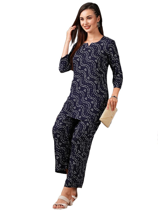 Gosriki WomenS Rayon Blend Bandhej Printed Ethnic Co-Ord Set (Nesta Blue-Jn-Gs_Xxl_Blue_Xx-Large)