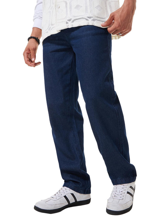 Bewakoof MenS Solid Regular Fit Cotton Baggy Jeans_624679_Blue_34