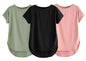 Fabricorn Combo Of Three Plain Black, Sage Green And Dusty Rose Round Neck Up And Down Cotton Tshirt For Women (Black, Sage Gree