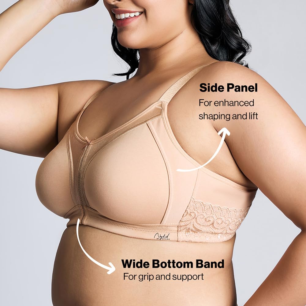 NYKD (NYB101 Cotton Non Padded & Non Wired Everyday Bra for Women | M-Frame Structure for Bounce Control with Full Coverage & Su