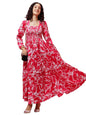 Sheetal Associates WomenS Pink & White Floral Printed Smocked Fit And Flare Maxi Dress| Comfortable Relaxed Fit Summer Dress