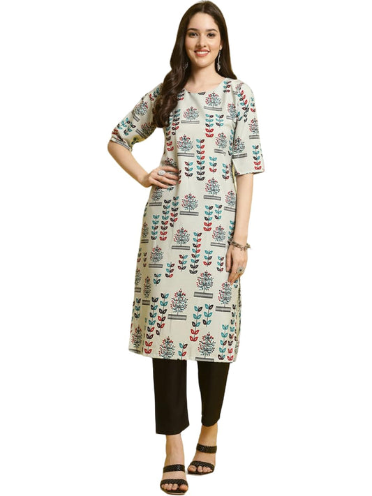 PATLANI Womens A-Line-Calf langth Half Sleeve Crepe Kurti. Grey