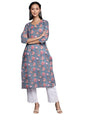 Varanga Women Blue Three- Quarter Sleeve Straight Kurta.