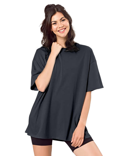 SHODOX Bio-Washed Anti Bacterial 100% Pure Cotton Womens Oversized Solid T-Shirt | Cozy Soft, Less Wrinkles Loose Fit, Drop Shou