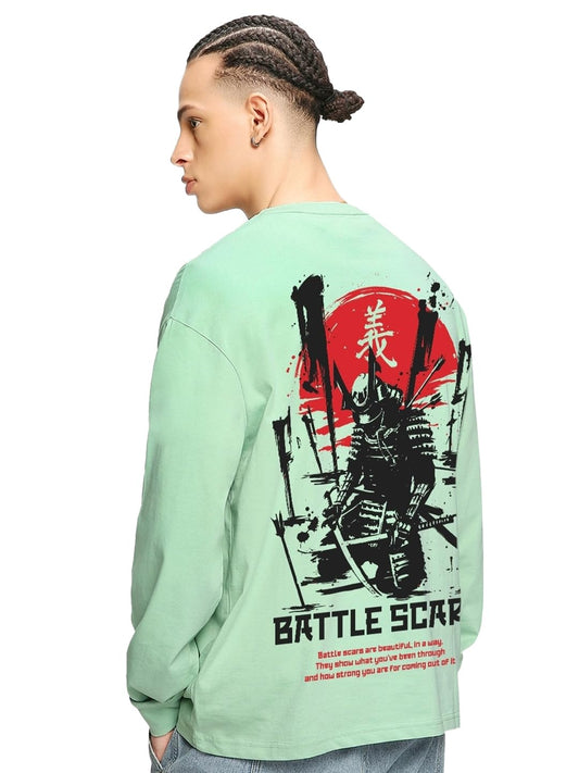 Bewakoof MenS Graphic Printed Oversized Full Sleeve Round Neck Cotton T-Shirt_578840_Green_M