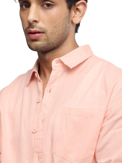 The Souled Store Solids: Lobster Bisque Men and Boys Regular fit Full Sleeve Cotton Blend Pink Color Linen Shirts Shirt for Men