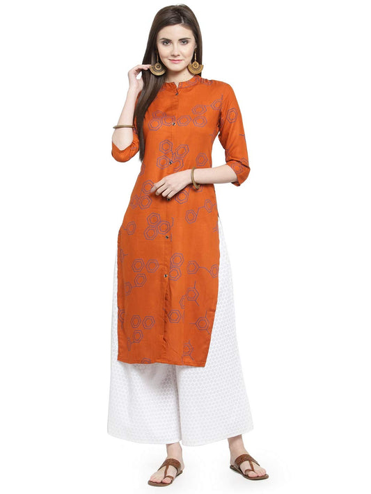 GoSriKi Women's Rayon Geometric Straight Kurta