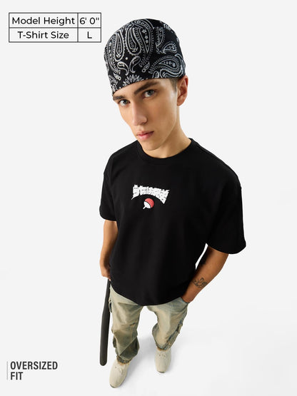 The Souled Store Official Naruto Uchiha Brothers Black Anime Graphic Printed Cotton Oversized T-Shirts for Men and Boys - Embrac