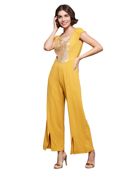 Miss Chase WomenS Mustard & Golden Regular Jumpsuit (Mcaw22D98-14-240-06, Mustard & Golden, Xl)