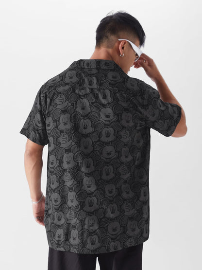 The Souled Store Official Mickey Mouse: Expressions Mens and Boys Relaxed fit Graphic Printed Half Sleeve Rayon Black Color Holi