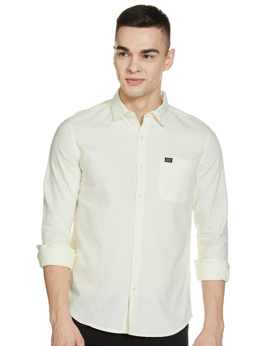 The Indian Garage Co Men Cream Solid Slim Fit Cotton Casual Shirt