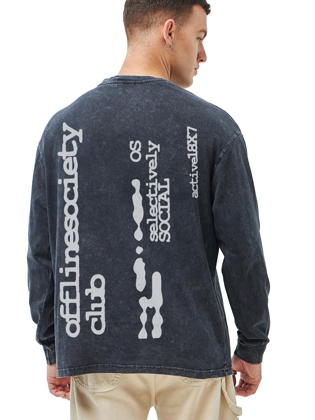 Bewakoof Mens Typography Print Oversized Fit Full Sleeve Round Neck Cotton T-Shirt_677540_Black_3XL