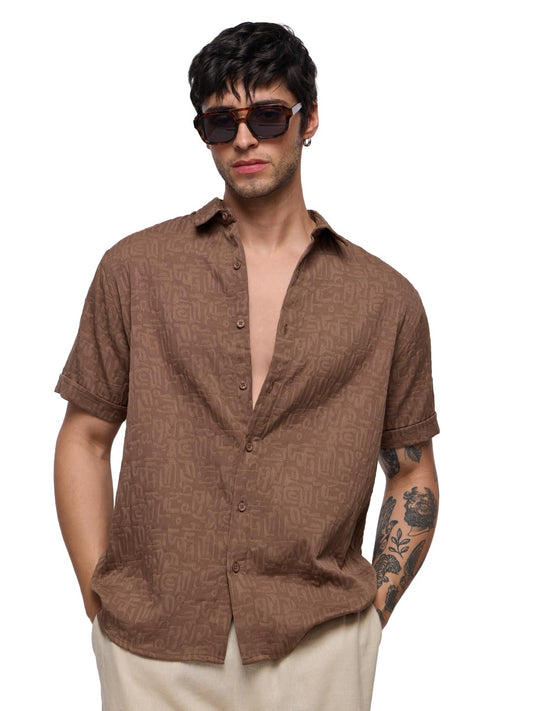The Souled Store Cambridge Men and Boys Half Sleeve Collared Neck Button Front Regular Fit Textured Holiday Shirts