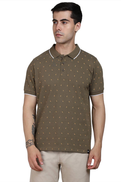Dennis Lingo MenS Cotton Olive Micro Print Polo T-Shirt