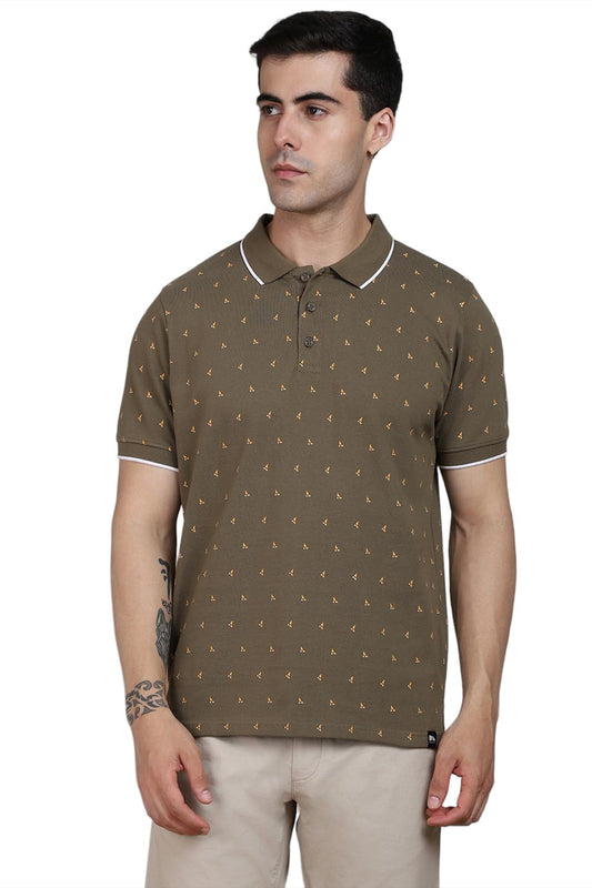 Dennis Lingo MenS Cotton Olive Micro Print Polo T-Shirt