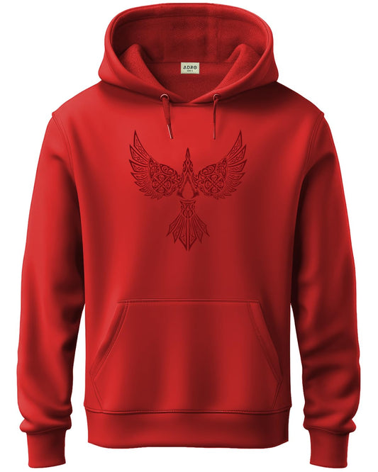 ADRO Mens Cotton Neck Hooded Sweatshirt (H24-BIRD-RD_Red