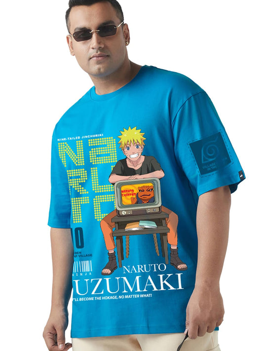 Bewakoof Plus Official Naruto Merchandise Naruto Uzumaki Mens Graphic Print Oversized Fit Half Sleeve Round Neck Cotton Plus Si