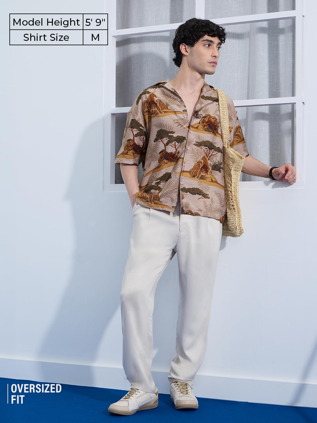 The Souled Store The Lion King: Kingdom Men and Boys Short Sleeves Collared Neck Button Front Brown All Over Printed Viscose Ble