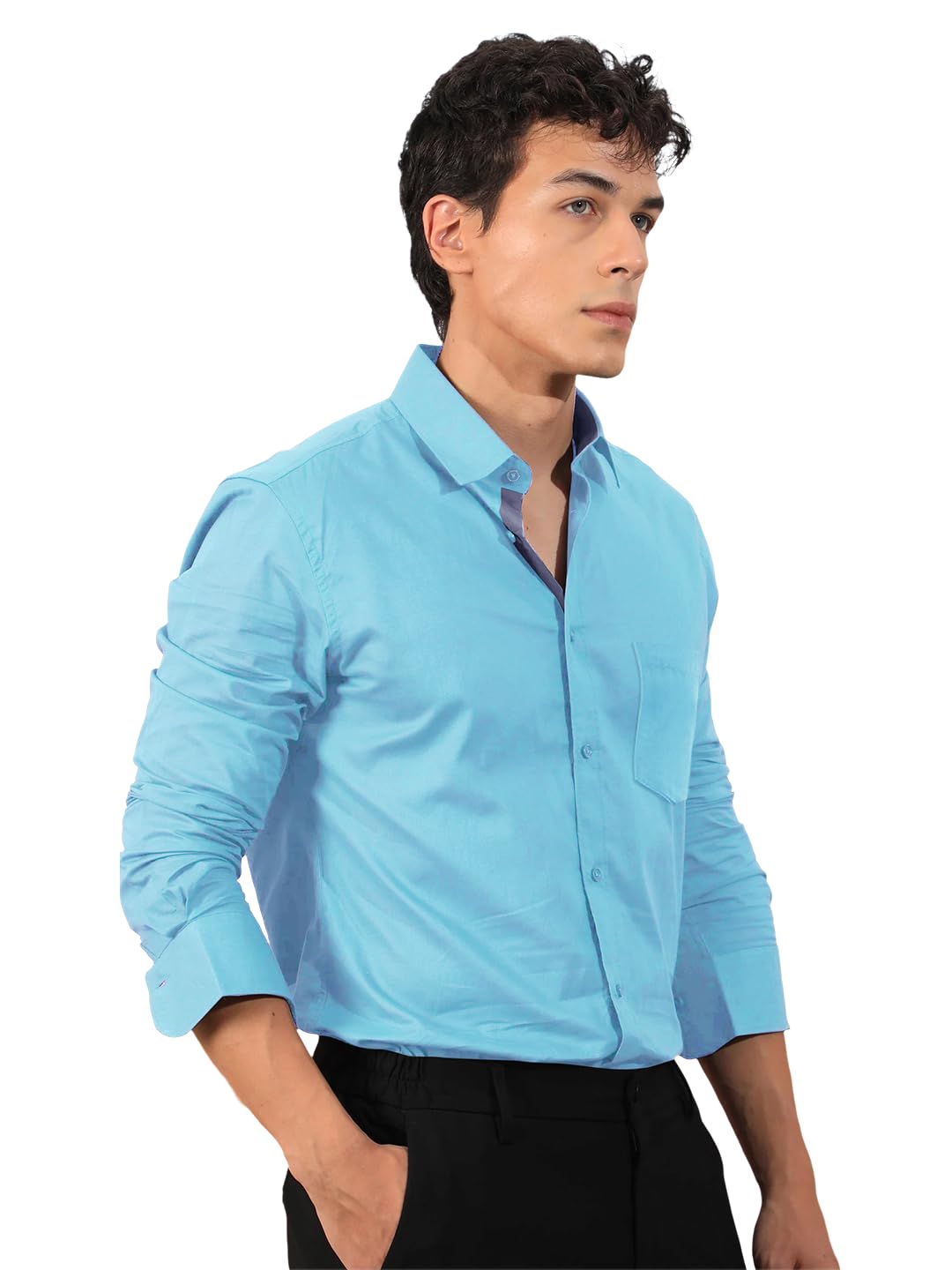 Pinkmint Cotton Blend Mens Long Sleeve Button Down Shirt For Men Collared Casual Formal Soild Shirt Sky