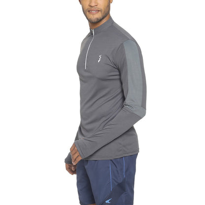 Campus Sutra Mens Dark Grey Activewear T-Shirt with Self-Design Stripes for Casual Wear | Dri-Fit | Mock Neck | Long Sleeve | Z