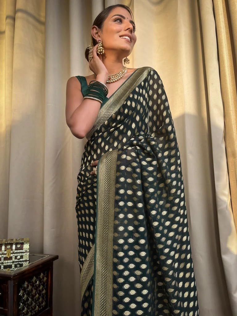 Flosive WomenS Kanjivaram Cotton Withtrendy And Grand Beautiful Rich Design Pallu. With Beautiful Full Body Weaving Jaquard Bor