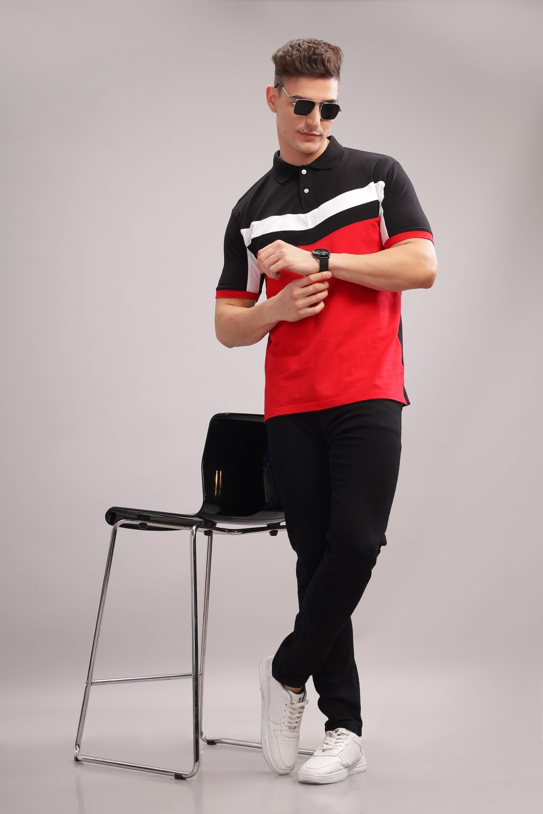 ADRO Regular Fit Polo Tshirt in 100% Cotton Multi Color Polo Also in Plus Size_PN24-L1-BLWHRD