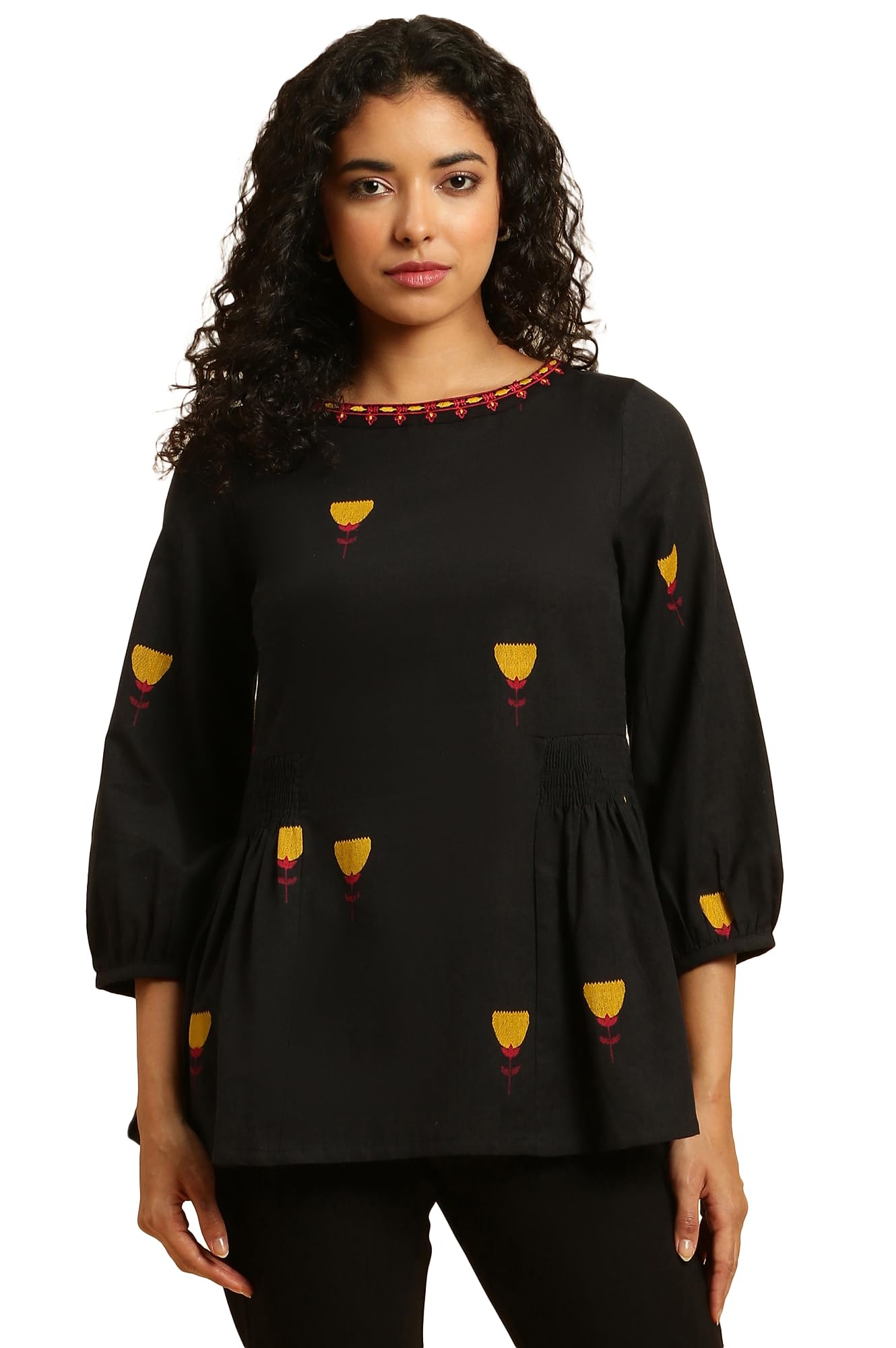 W for Woman Womens Floral Regular Fit Top (23AUW30692-313425_Raven