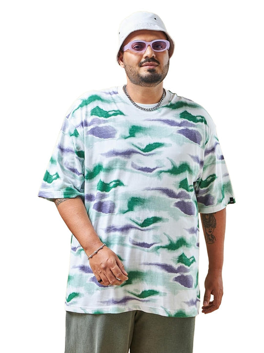 Bewakoof Mens All Over Printed Oversized Fit Half Sleeve Round Neck Cotton Plus Size T-Shirt_628849_White_5XL