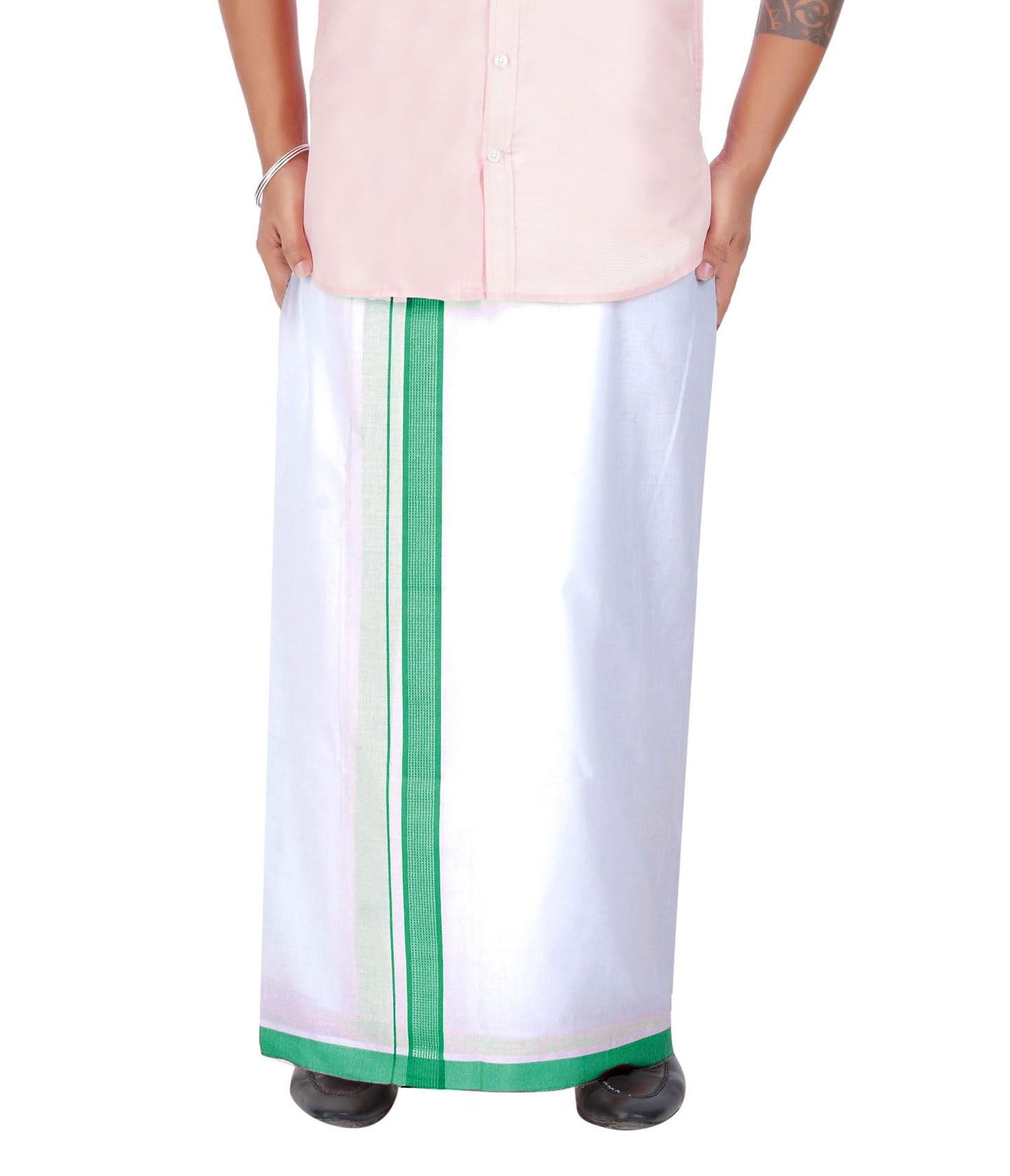 Prakasam Cotton MenS Double White Dhoti With Dobby Design Border (1.30 X 3.60 Meter)