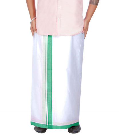 Prakasam Cotton MenS Double White Dhoti With Dobby Design Border (1.30 X 3.60 Meter)