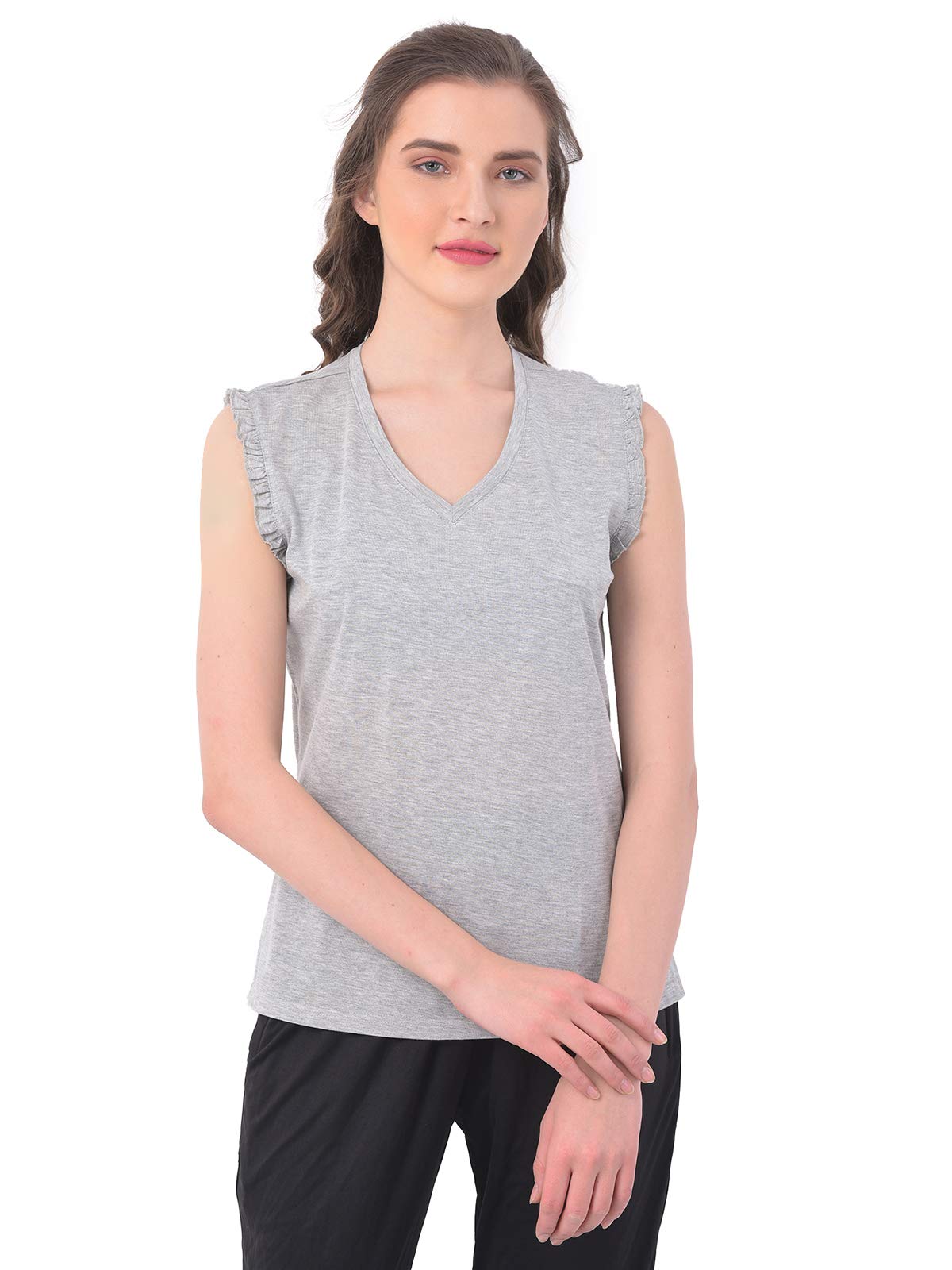 Clovia Womens Cotton Rich Solid T-Shirt (LT0143P01_Grey_S)