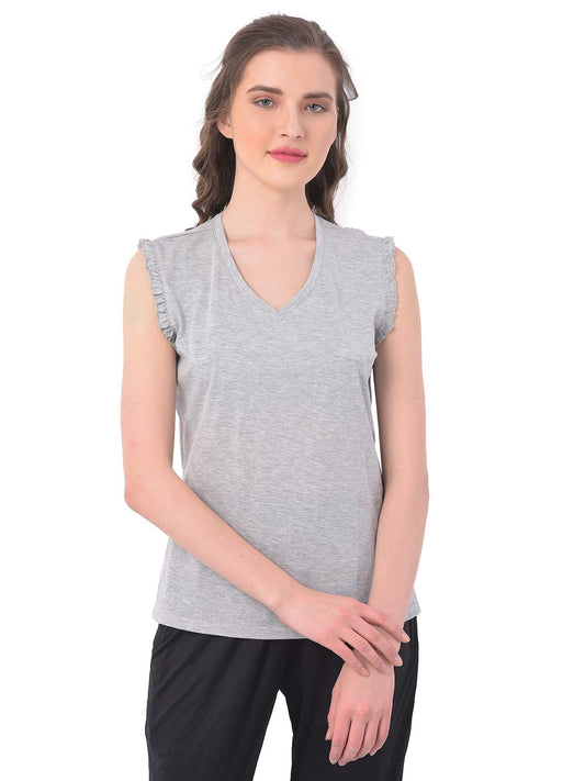 Clovia Womens Cotton Rich Solid T-Shirt (LT0143P01_Grey_S)