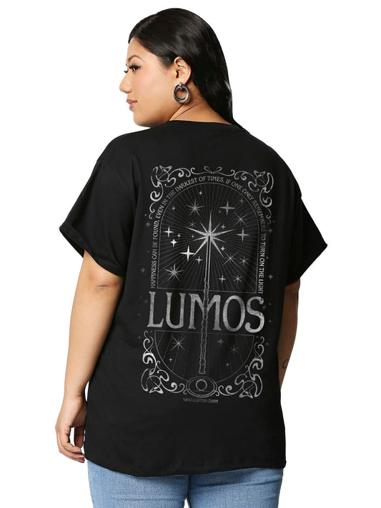 Bewakoof Official Harry Potter Merchandise Womens Graphic Printed Plus Size Boyfriend T-Shirt_625691_Black_3XL