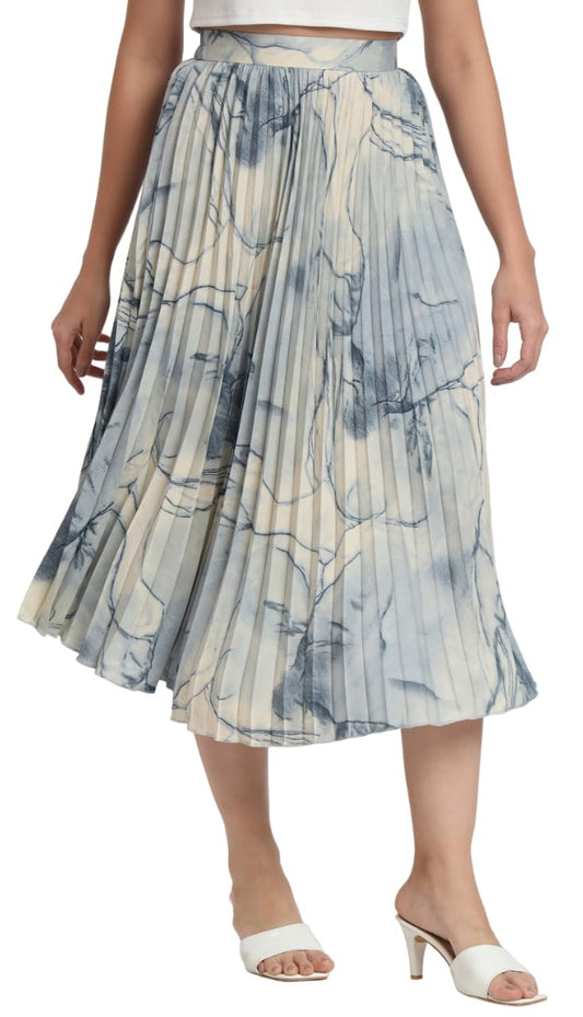 Kzully | Marble Elegance A WomanS A-Line Midi Printed Skirt Masterpiece Grey-Blue
