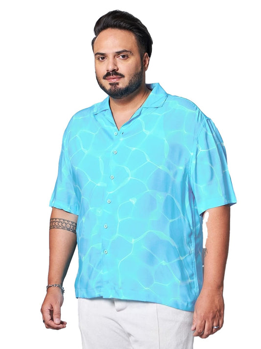 Bewakoof Mens All Over Printed Oversized Fit Half Sleeve Resort Collar Rayon Plus Size Shirt_624384_Blue_5XL