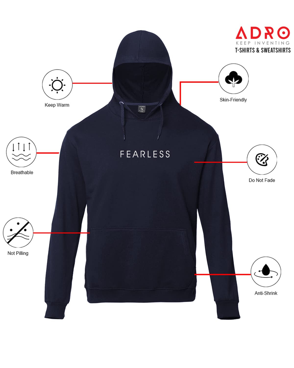 ADRO Fearless Printed Hoodie/Sweatshirt for Men (H22-M-FRL)