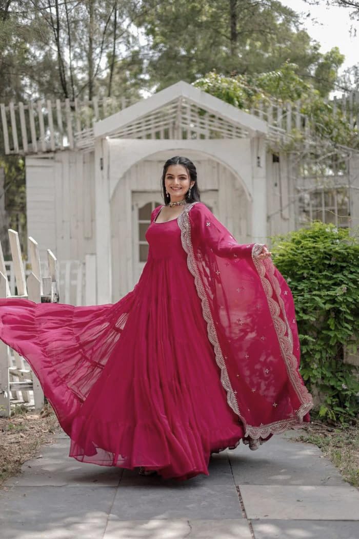 Wedani Georgette Solid Anarkali Kurta Set for Women Pink