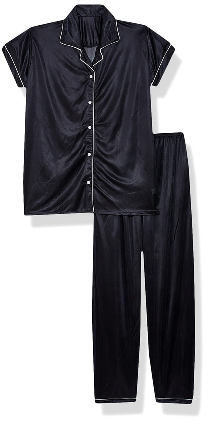 Clovia Womens Satin Casual Regular Pajama Set (NS1307P13XL_Black_XL)