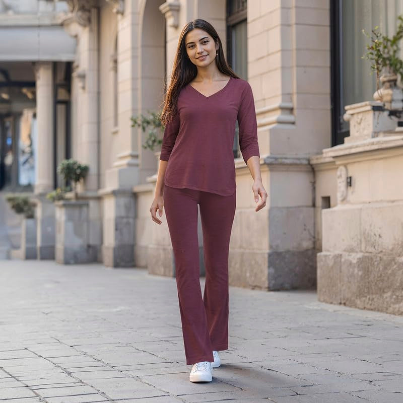 BlissClub AirMelt TM Apple Hem Tee | V-Neck | 3/4 th Sleeves | Apple Hem Bottom | Easy Drape | Weightless Fabric | Cool-to-Touch