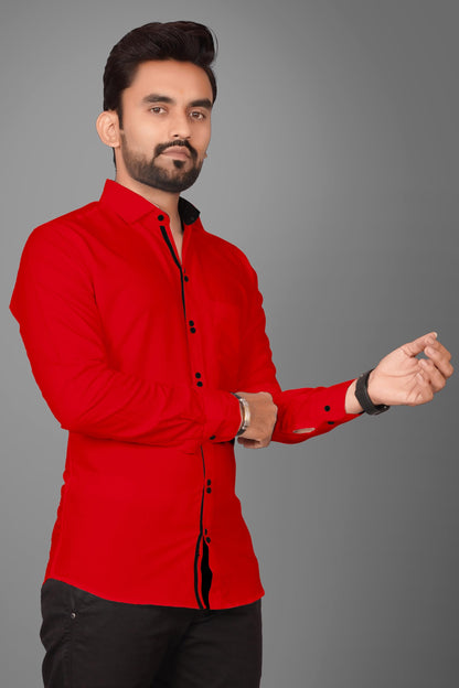 Besix MenS Red Cotton Blend Full Sleeve Shirt For Man With Tailored Fit Spread Collar And Standard Length - Formal Stylish Wear