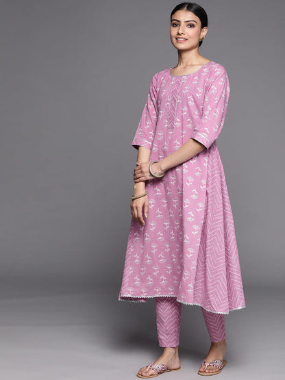 Libas WomenS Cotton Printed Regular Fit Kurta Sets (33239O_Lavender