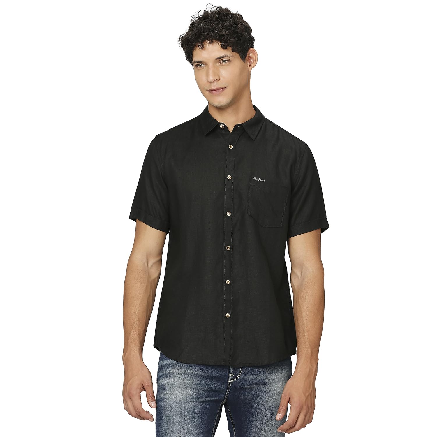 Pepe Jeans MenS Solid Regular Fit Shirt (Pm308260_Black